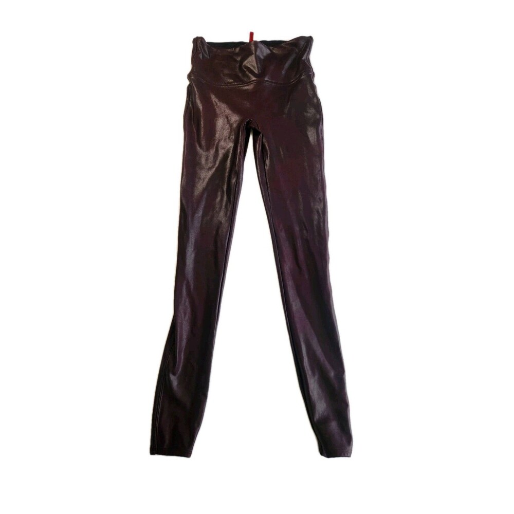 SPANX High Waisted Liquid Sparkle Leggings Size S Burgundy Sculpting Booty Boost